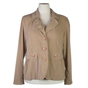 Elementz Tan Peplum Blazer Jacket XL Stretch Button Front Career Work